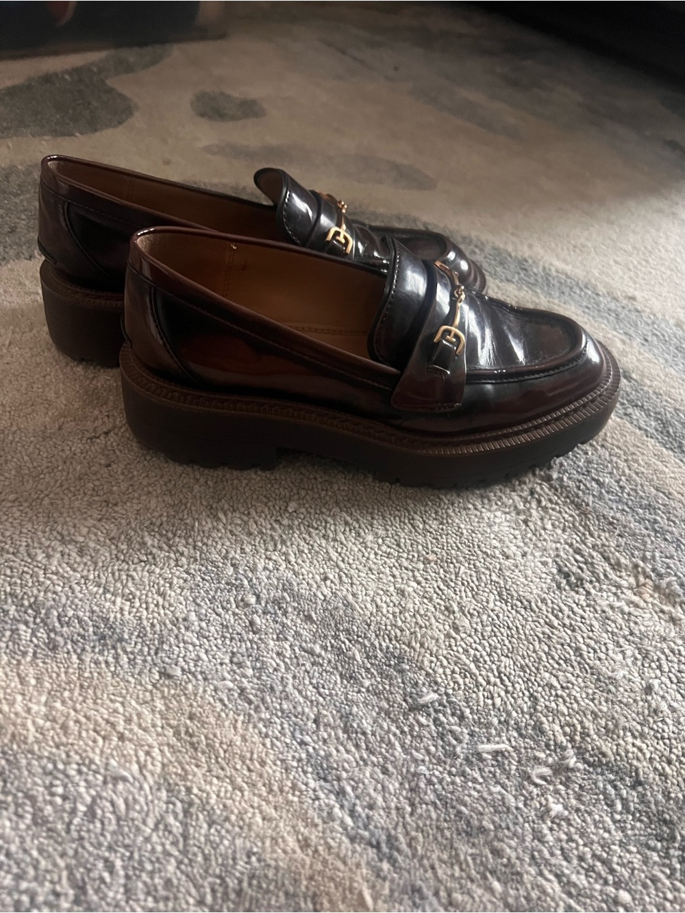 Sam Edelman Men's Brown Glossy Leather Lug-Sole Penny Loafers